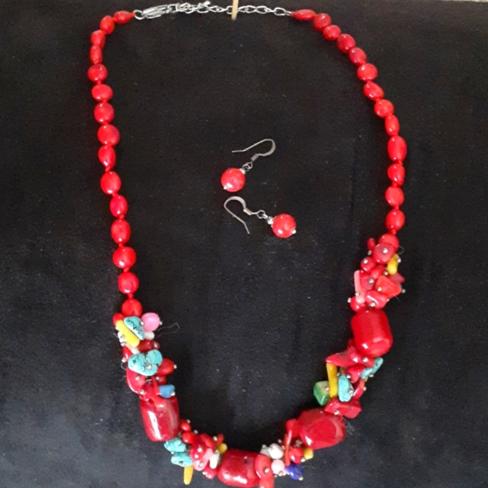 Handmade Genuine Gemstone & Bead Necklace & Earrings